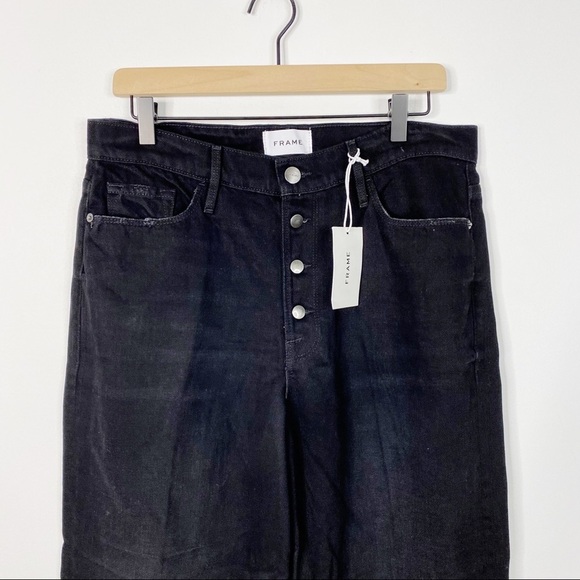Frame Ali Wide Leg Crop Button Fly Black Jeans 31 - Picture 2 of 11